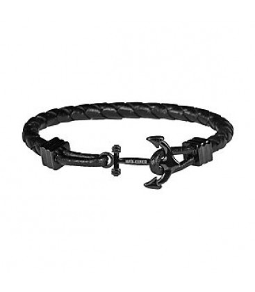 Pulsera Hanse-Klunker piel negra ancla acero ip negro - 707752-21