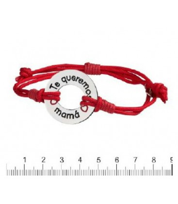 Pulsera nailon rojo disco calado de Plata 1ª Ley - K-00876-MA02