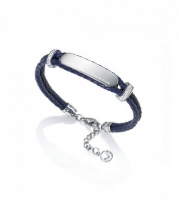 Pulsera de cuero trenzado azul y placa Acero/Circonitas - 75033P01013