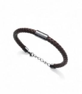 PULSERA ACERO Y PIEL MARRON TRENZADO CABALLERO - 75097P01011