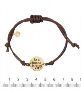 Pulsera plata 1ª ley chapada y nylom marron sentimientos - K-00972-0-4