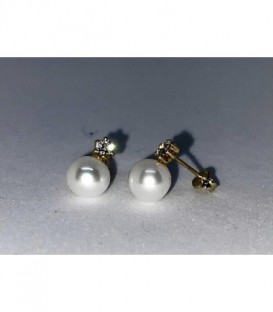 Pendientes de Oro 18Kt con perla y circonita en garra - 317006-1P