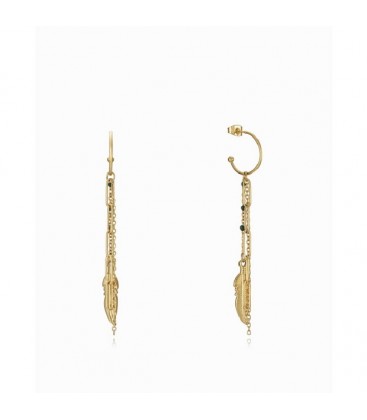 Pendientes Viceroy Kiss de acero Ip dorado con aro y pluma colgando de varias cadenas. - 75308E01012