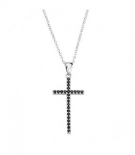 Double Color Black and White Cross Necklace Plata 1ªLey - CLCRDOBBNZ