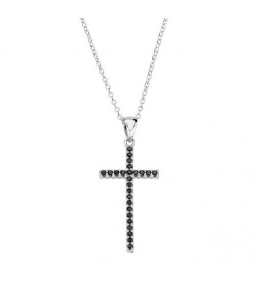 Double Color Black and White Cross Necklace Plata 1ªLey - CLCRDOBBNZ