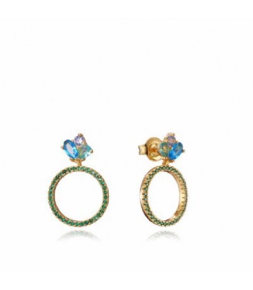 Pendientes Elegant de plata de ley bañados en oro con circonitas azules y verdes - 13143E000-33