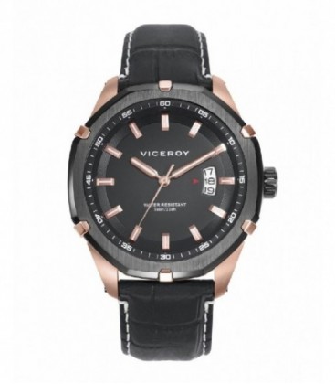 Reloj Viceroy de Hombre Magnum caja de acero Ip rosa y correa de piel negra - 46831-57