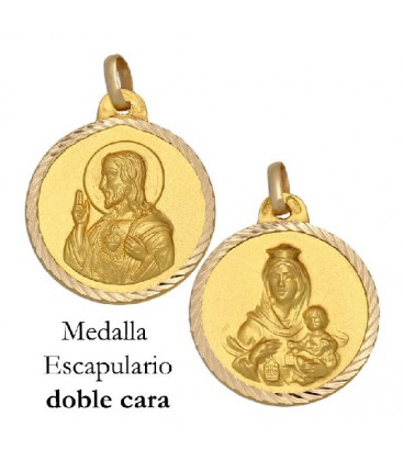 Medalla escapulario de Oro amarillo de 18 Kl con borde tallado.20mm - M-205