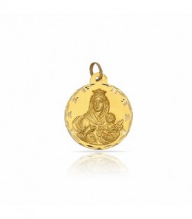 Medalla Virgen del Carmen en Oro amarillo de 18 Kl con borde tallado.Tiene un diámetro de 16 mm. - M-568