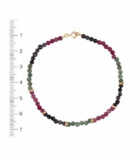 PULSERA ORO 1ª LEY BOLAS 3MM RUBI ZAFIRO AZUL ESMERALDA FINAS 18CM - 90581-0-9